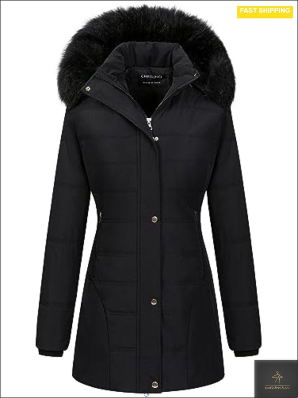 Women's Warm Winter Puffer Jacket Quilted Faux Fur Hood Fleece Lined Long Parka